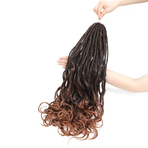 Aguacor Loose Wave Dreadlocks Synthetic French Curly Double Ended Dreadlock Extensions 24inches 30 Strands Thin Soft Black to Dark Brown Spanish Curly DE Dread Extension for Women (30 Strands, 1B/30)