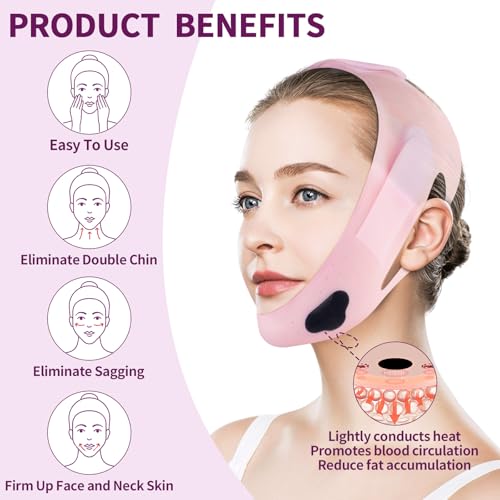 Upgrated V-silicone Face Lift Tape Face Strap,Soft Silicone Chin Strap for Women 23-27 Inches,Chin Strap For Sleeping (Pink)