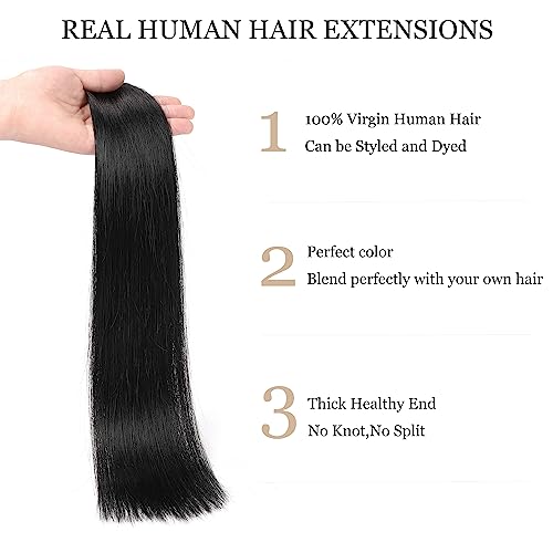 Clip In Human Hair Extensions,Double Weft 70g 7pcs Silky Straight Human Hair Clip In Extensions #1 Jet Black 12inch Remy Hair