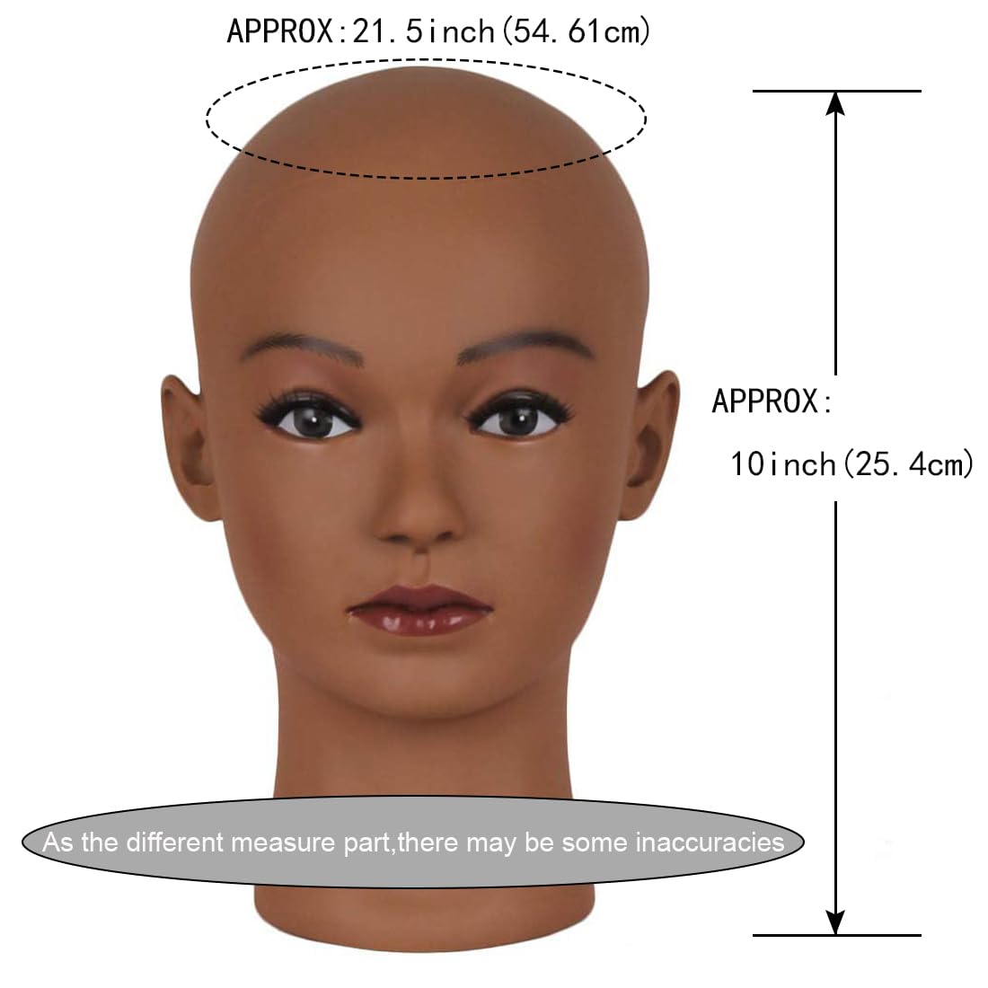 HAIRWAY Mannequin Head Bald Female Professional Cosmetology Training Head Bald Manikin Doll Head with Free T-pins Wigs Head Stand for Display(Dark Brown 21.5 Inch)
