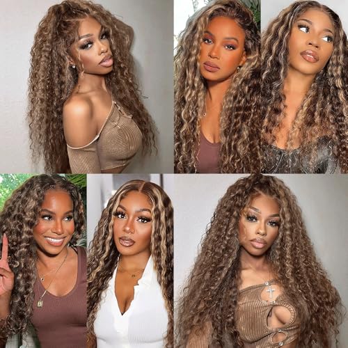 Fridnae Hair 24-28 Inch P4/613 Ombre Deep Wave Human Hair Bundles - Brazilian Unprocessed Virgin Hair, Two Tone Brown & Blonde Mix, Highlight Deep Wave