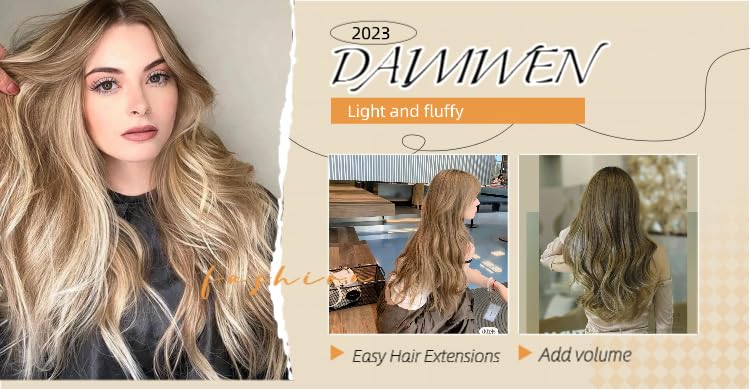 DAIMWEN Hair Extensions Long Curly Hair for Women Wavy Clip in Hair Extensions 4 Piece Set 20 Inch Synthetic Hair(Dirty Blonde)