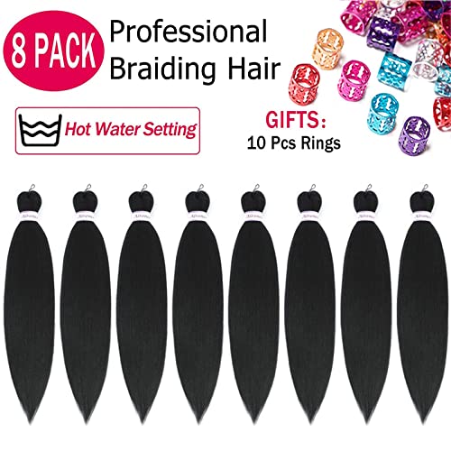 Alrence Pre Stretched Braiding Hair Long Braid 34 Inch 8 Packs Professional Braiding Hair Extensions Synthetic Crochet Twist Braids (34 Inch, 1B#)