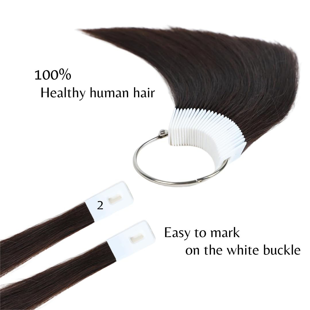 RINBOOOL Hair Swatches for Testing Color, Dark Brown Tone Level 2, Real Natural Remy Human Hair, 30 Strands per Pack, 8 Inches