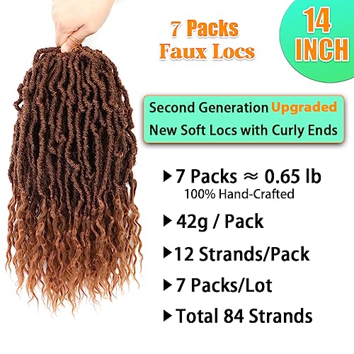 Faux Locs Crochet Hair (14 Inch) XCRUIQO Soft Locs with Curly Ends Goddess Locs Synthetic Boho Crochet Faux Locs for Women Pre Looped (8 Packs, 30#)