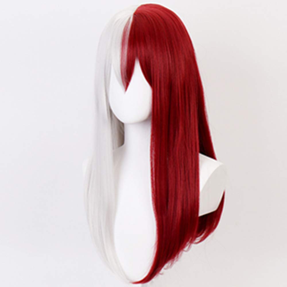 Kaneles Half White Half Red Long Straight Anime Cosplay Wig for Women Red White Synthetic Halloween Hair Wig
