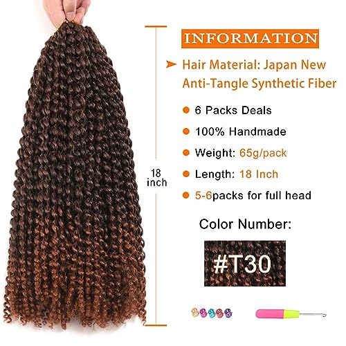 Passion Twist Hair 18 Inch 6 Packs Brown Water Wave Crochet Hair for Passion Twists Long Bohemian Braiding Protective Style Hair Extensions (18 Inch, 6 Packs, T30#)