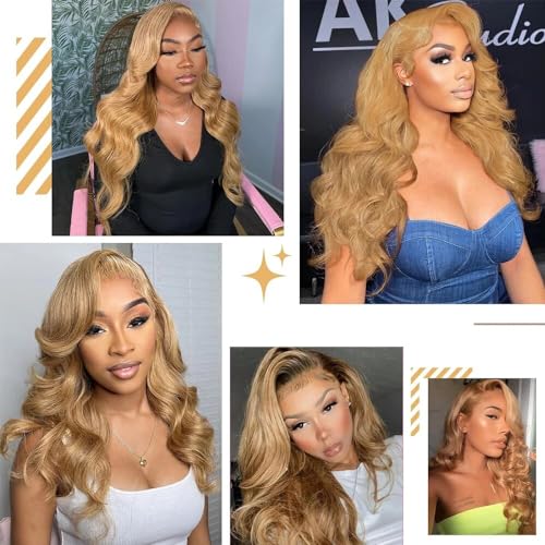 24 26 28 Inch Human Hair Bundles Brazilian Honey Blonde Body Wave 3 Bundles Color 27 Unprocessed Virgin Hair