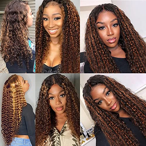 Honey Blonde Bundles P4/30 Kinky Curly Human Hair - 8A Grade Brazilian Unprocessed Virgin Hair, 3 Bundles - 10, 12, 14 Inch Light Brown Curly Remy Human Hair Extensions