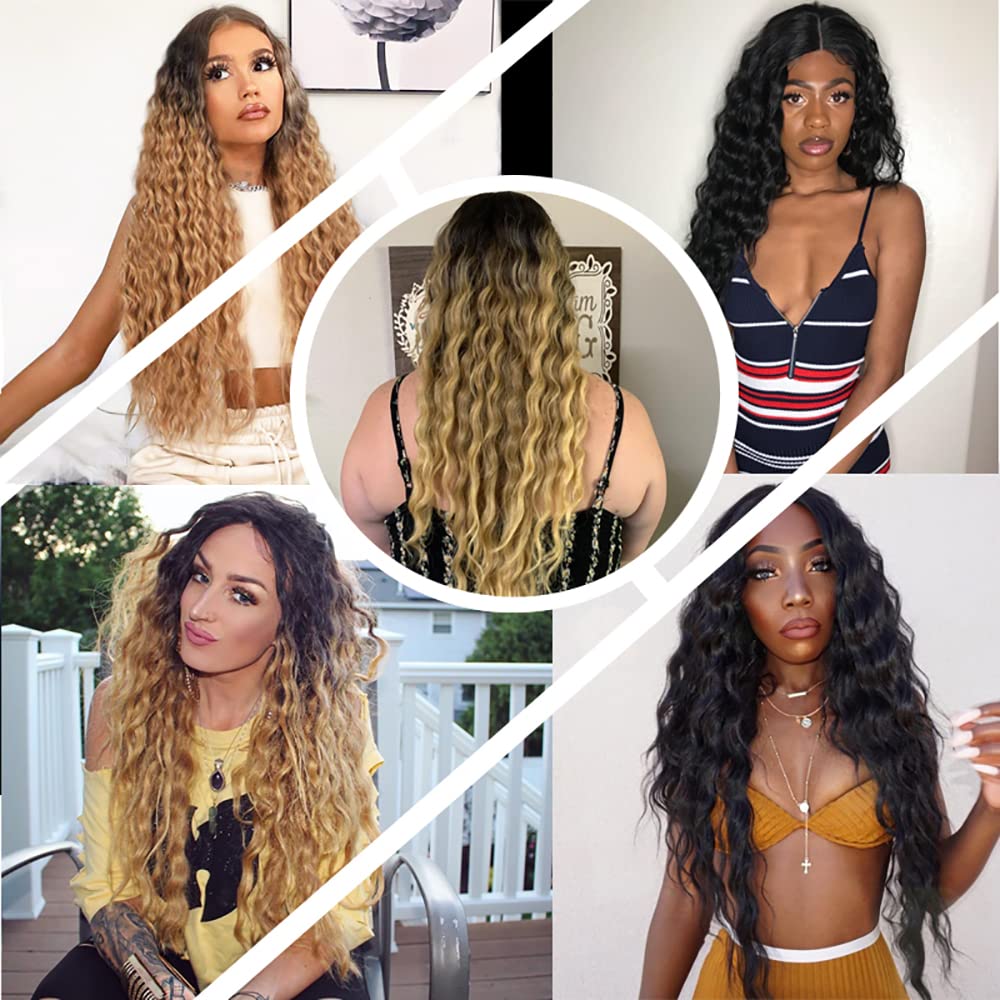 26 28 30 Inch Blonde Deep Wave Bundles Ombre Human Hair Bundles 2 Tone Black and Honey Blonde Bundle Peruvian Grade 8A Virgin Hair Extensions 1B/27 Deep Wave Hair Weave