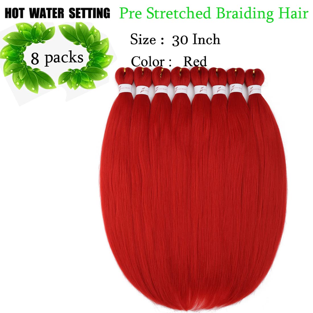 Pre Stretched Braiding Hair Extensions 30inch 8packs Professional Braids Hair Soft Yaki Straight Braid Hair Hot Water Setting Synthetic Crochet Hair (30inch,Red)