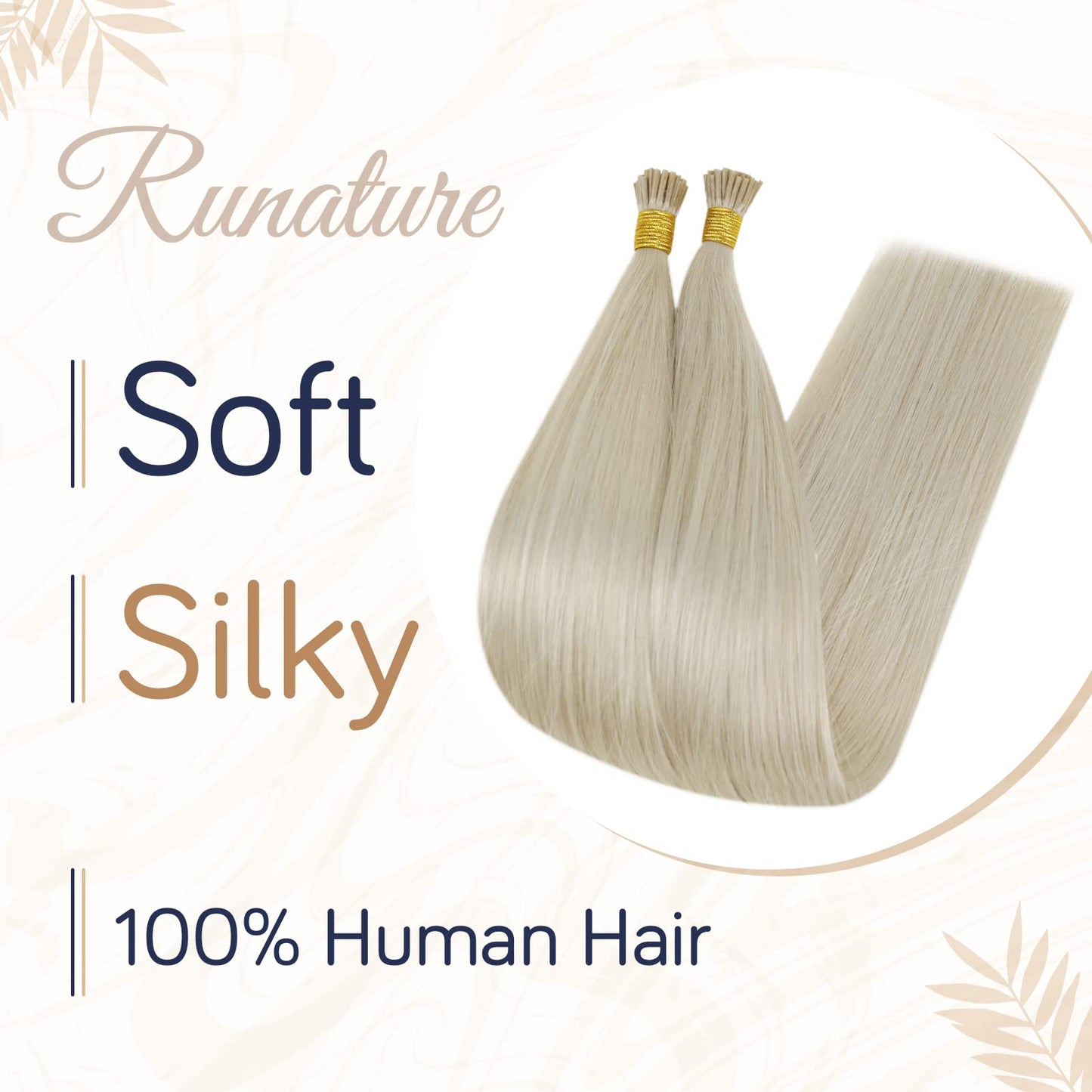 RUNATURE I Tip Hair Extensions Human Hair,Cold Fusion Extensions I Tip,Invisible Remy Hair Extensions,#800 White Blonde 14Inch 50G 100s