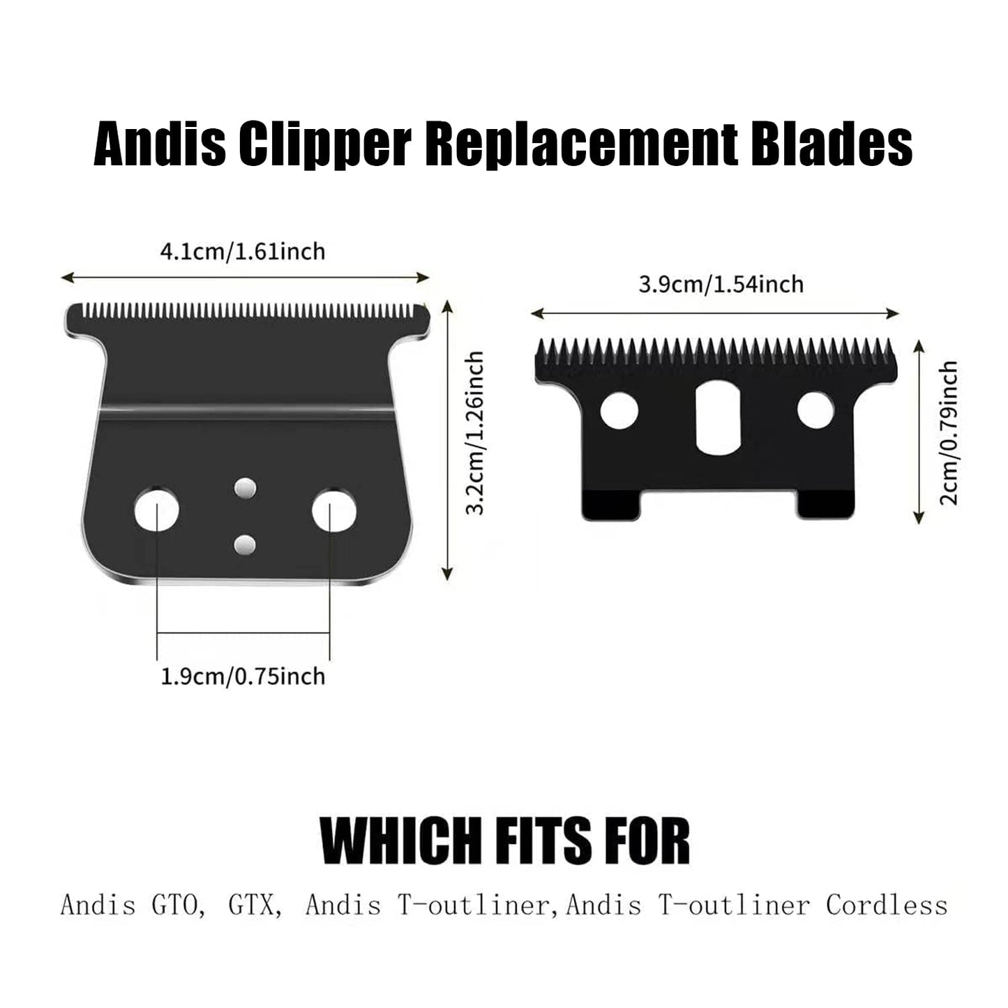 T Outliners Blades Compatible with Andis T Outliners, Andis Gtx, T Outliners Replacement Blade Andis Gtx Replacement Blade (Black Steel T Blade + Black Steel Blade) (2Pack/Black)