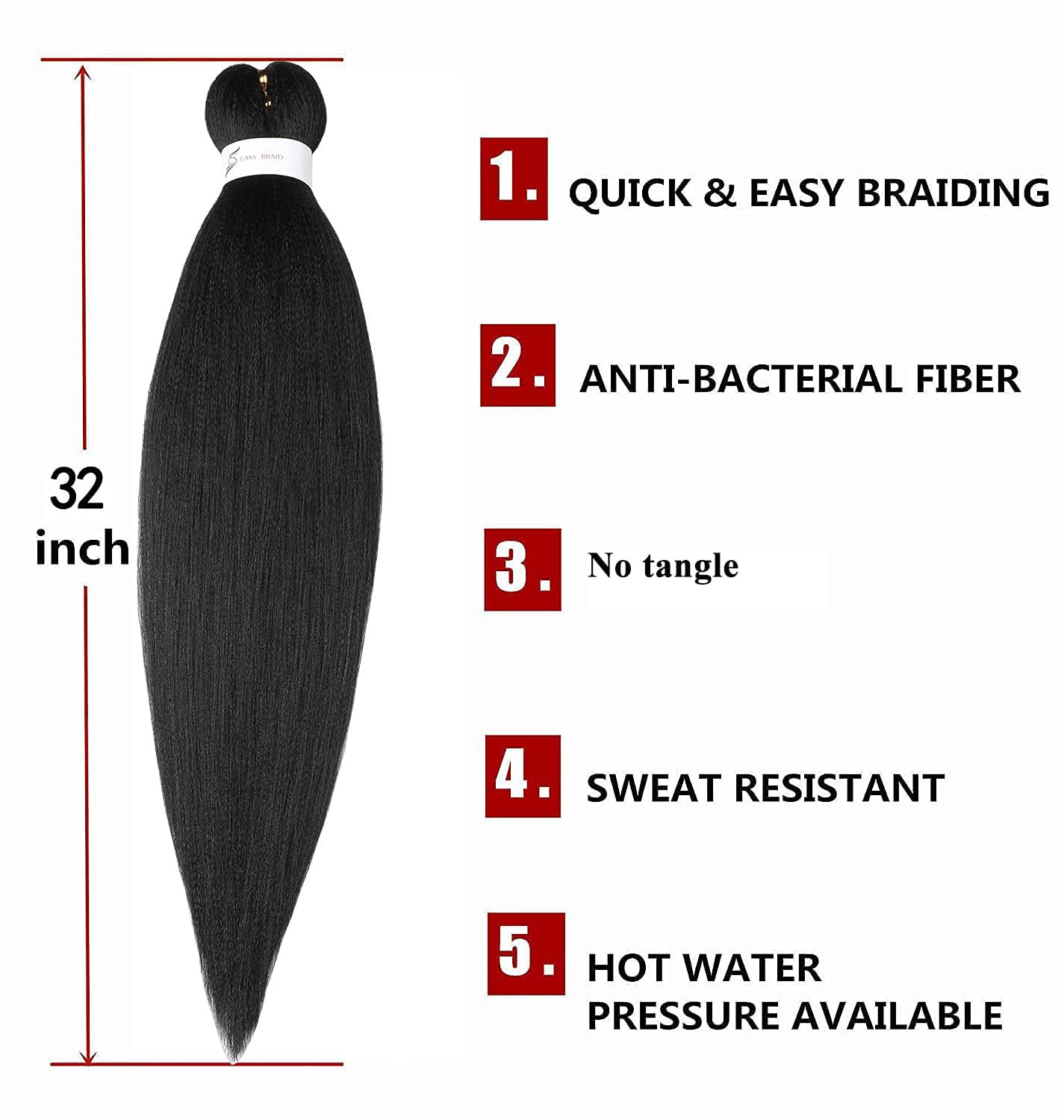 Pre Stretched Braiding Hair Natural Black Long Braiding Hair 32 Inch 8 Packs Braiding Hair Extensions Professional Synthetic Fiber Crochet Twist Braids(32inch,#1B)