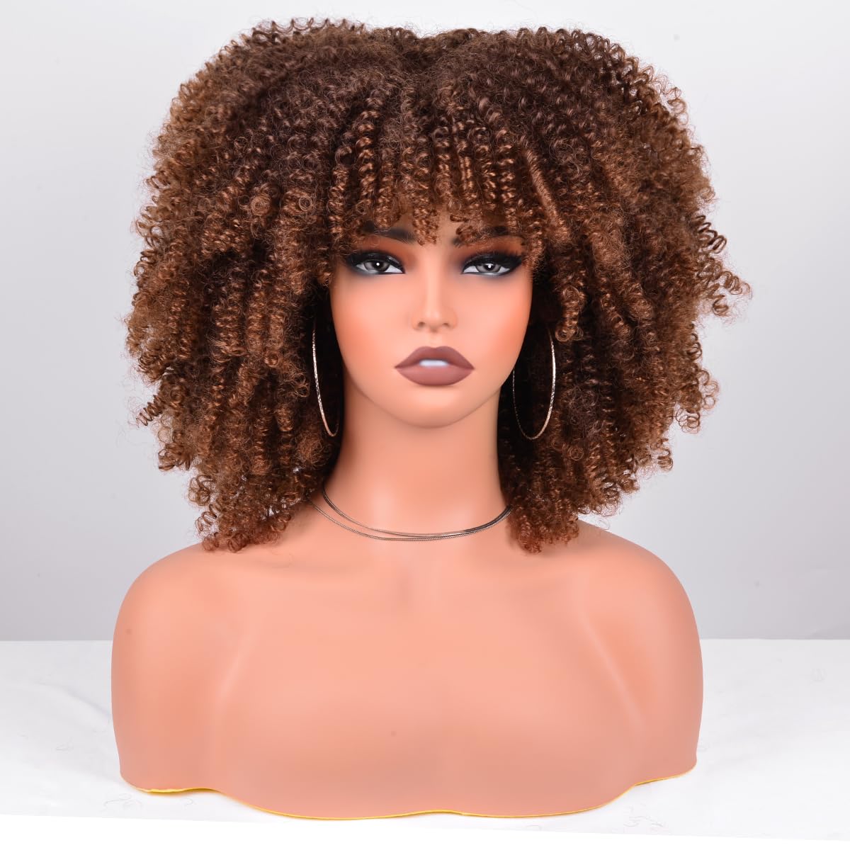 Vitorish Afro Wigs for Black Women Kinky Curly Hair Wig about 280g/Piece Afro Synthetic Full Wigs Soft and Fluffy Like a Bomb 12 Inches Short Kinky Curly Hair (Ombre Brown)