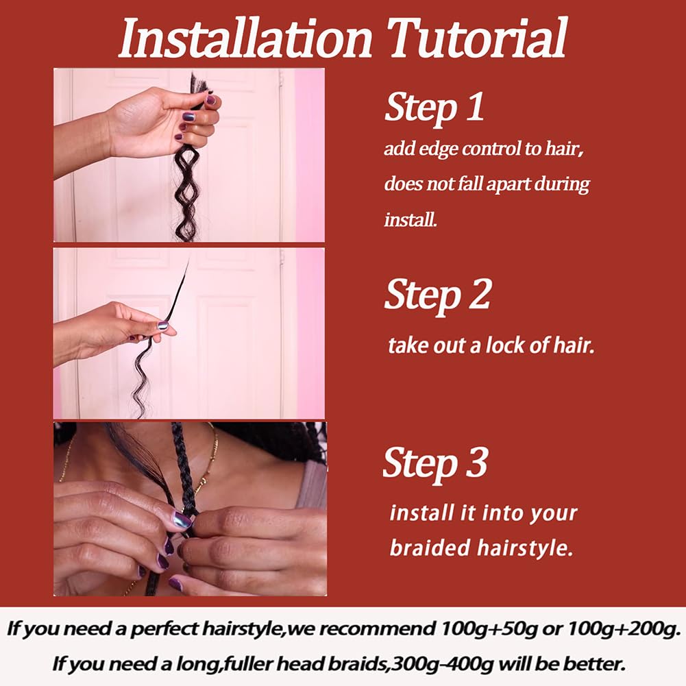 Deep Wave Bulk Human Hair For Braiding 100 Percent Human Braiding Hair For Boho Braids No Weft Brazilian Virgin Curly Human Hair Extensions(2 Braids Per of 1 pack 100g )