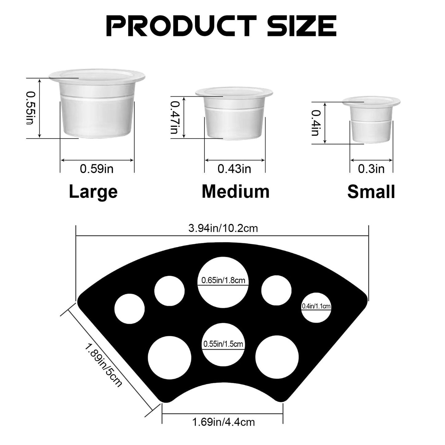 WZPB Tattoo Ink Caps with Cup Holder - 300 Mixed Size Tattoo Ink Cups 100 Small 100 Medium 100 Large with 3 Black Tattoo Ink Cap Holders Permanent Makeup Container for Tattoo Ink Tattoo Supplies