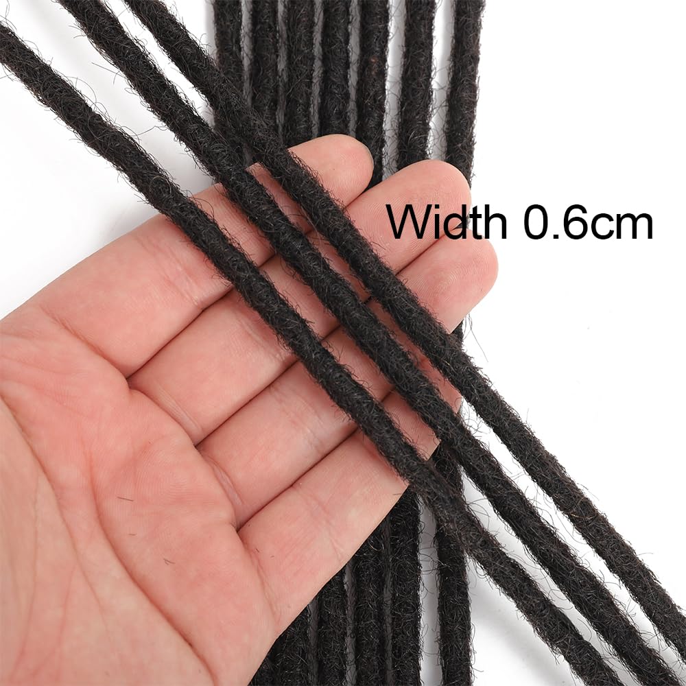 Dreadlock Extensions Human Hair 100% Human Hair for Man/Women/Kids Full Handmade Permanent Loc Extensions Can Be Dyed Bleached Curled Twisted Soft Dreadlocks (0.6cm Thickness 6 Inch 60 Strands, 1B)