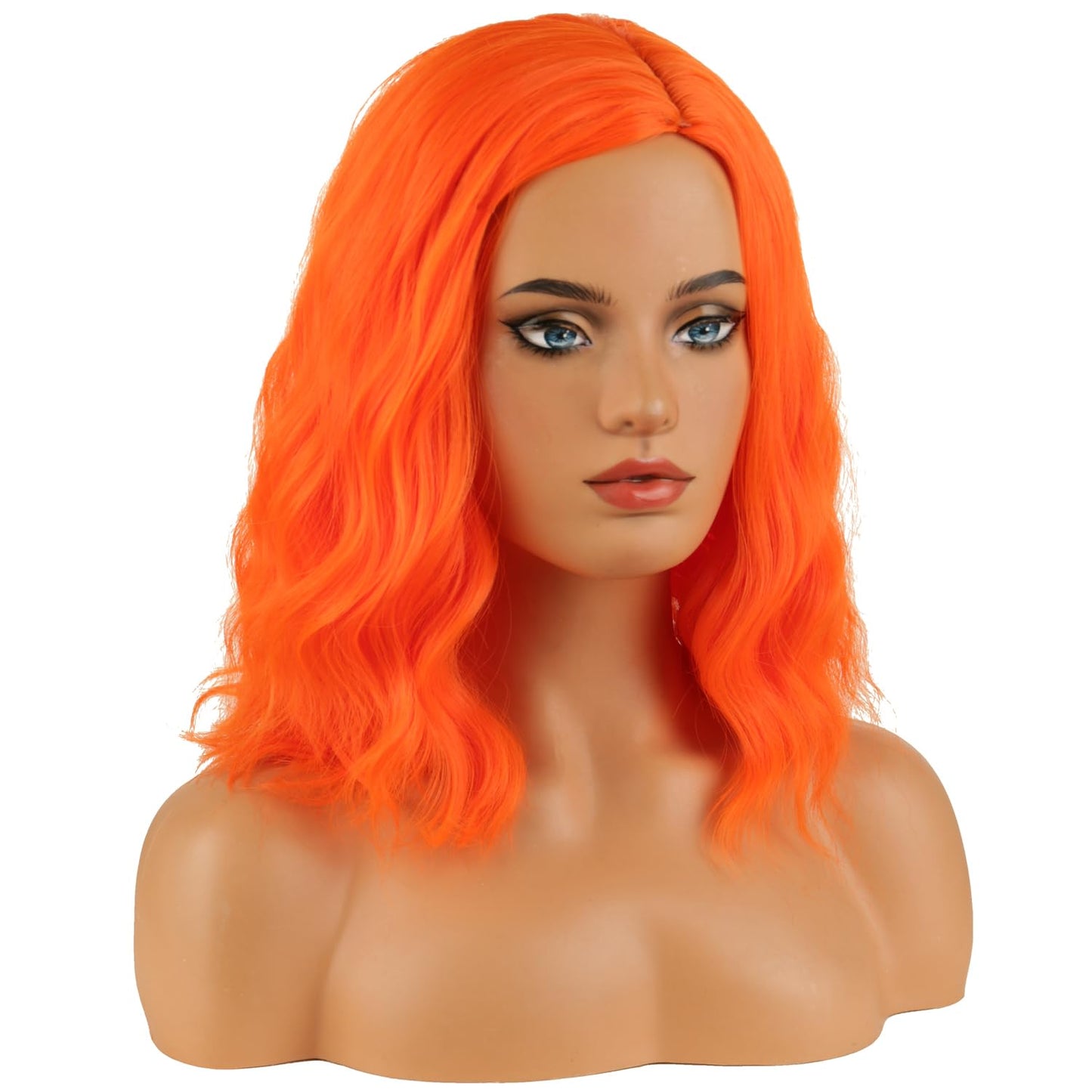 MAGQOO Orange Wigs for Women Short Curly Wavy Orange Wig Side Part Synthetic Heat Resistant Cosplay Costume Party Wigs