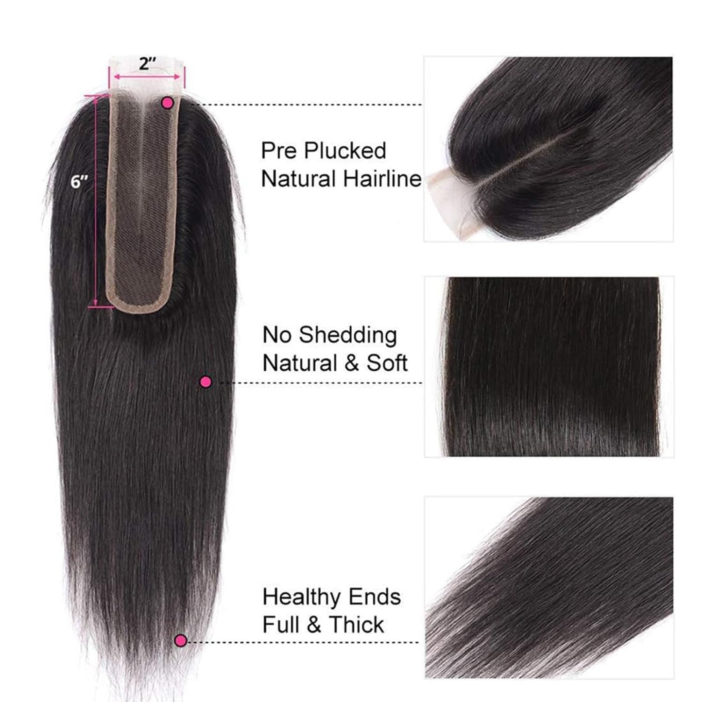 Selina Lace Closure 2x6 Closure Brazilian Straight Lace Closure Lace Closure Human Hair Lace Closure Free Part Natural Hair Color Black (2X6 Straight, 18“Straight)
