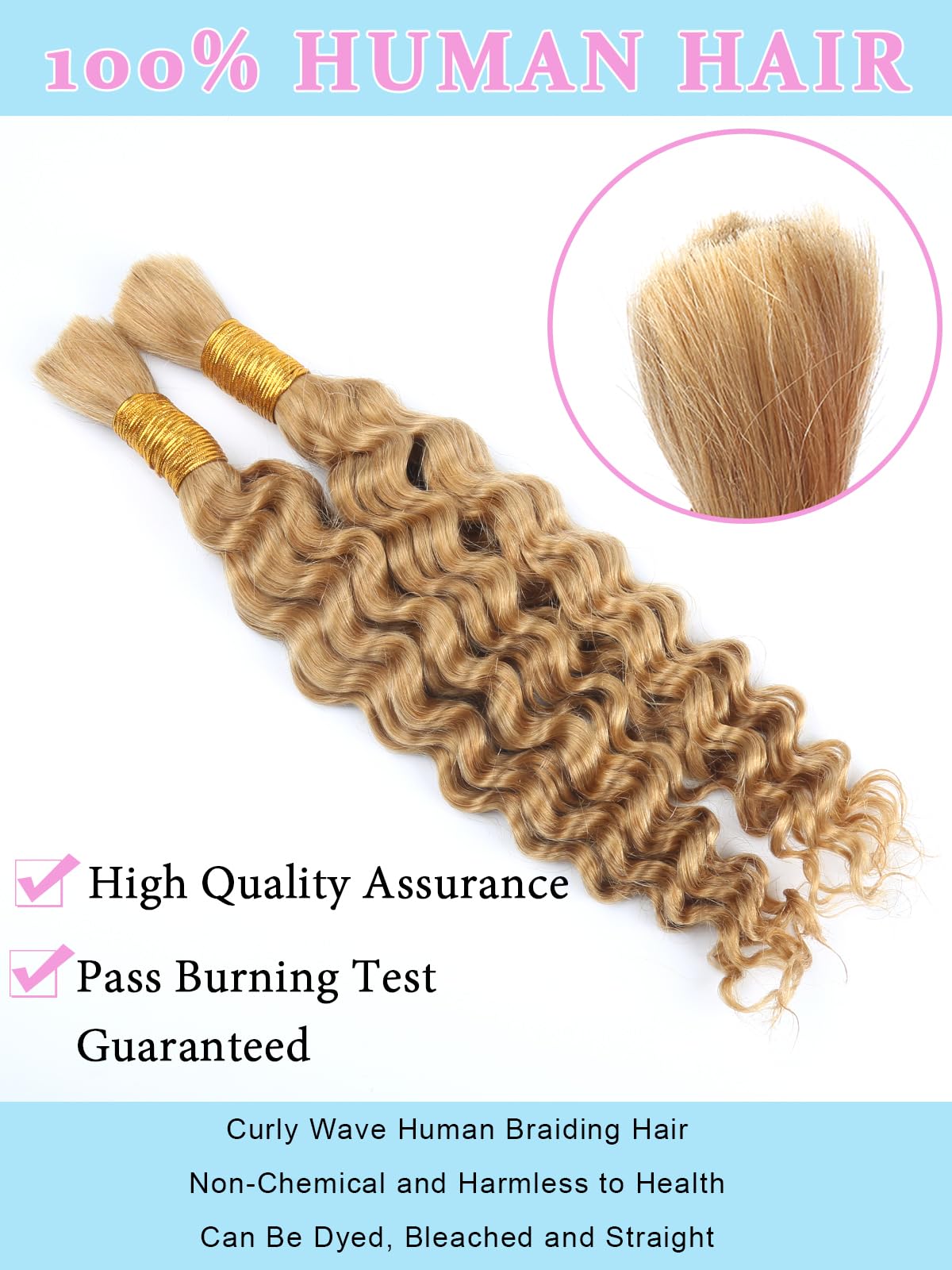 Honey Blonde Human Braiding Hair for Boho Braids 2 Bundles 18 Inch 100g #27 Deep Water Wave Bulk Human Hair for Braiding Wet and Wavy Curly Bundles No Weft Micro Braiding Hair Human Hair Extensions