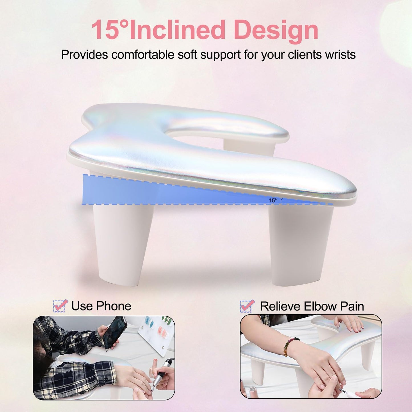 Arm Rest for Nails Tech,U-shaped Manicure Nail Hand Rest Pillow Cushion, Big Microfiber Leather Nail Arm Rest Stand for Acrylic Nail Art Tech(Glitter)