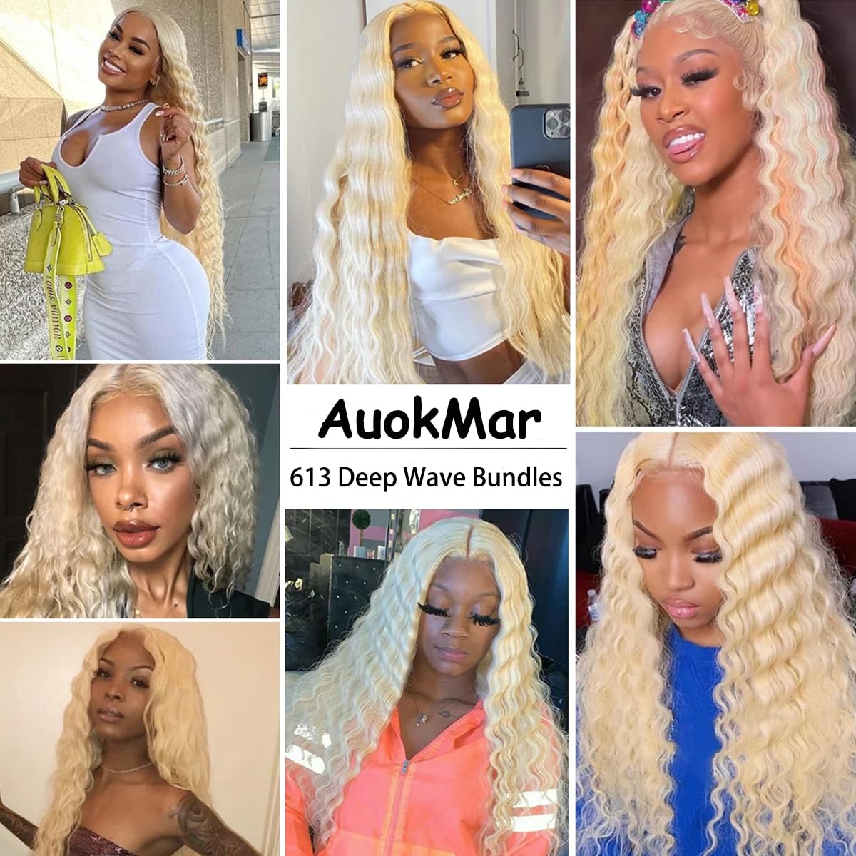 613 Human Hair Bundles Blonde Deep Wave Hair Extenisons 20 20 20 Inch Grade 8A Brazilian Virgin Remy Hair 3 Bundles Human Hair Double Weft Soft Real Hair Weave