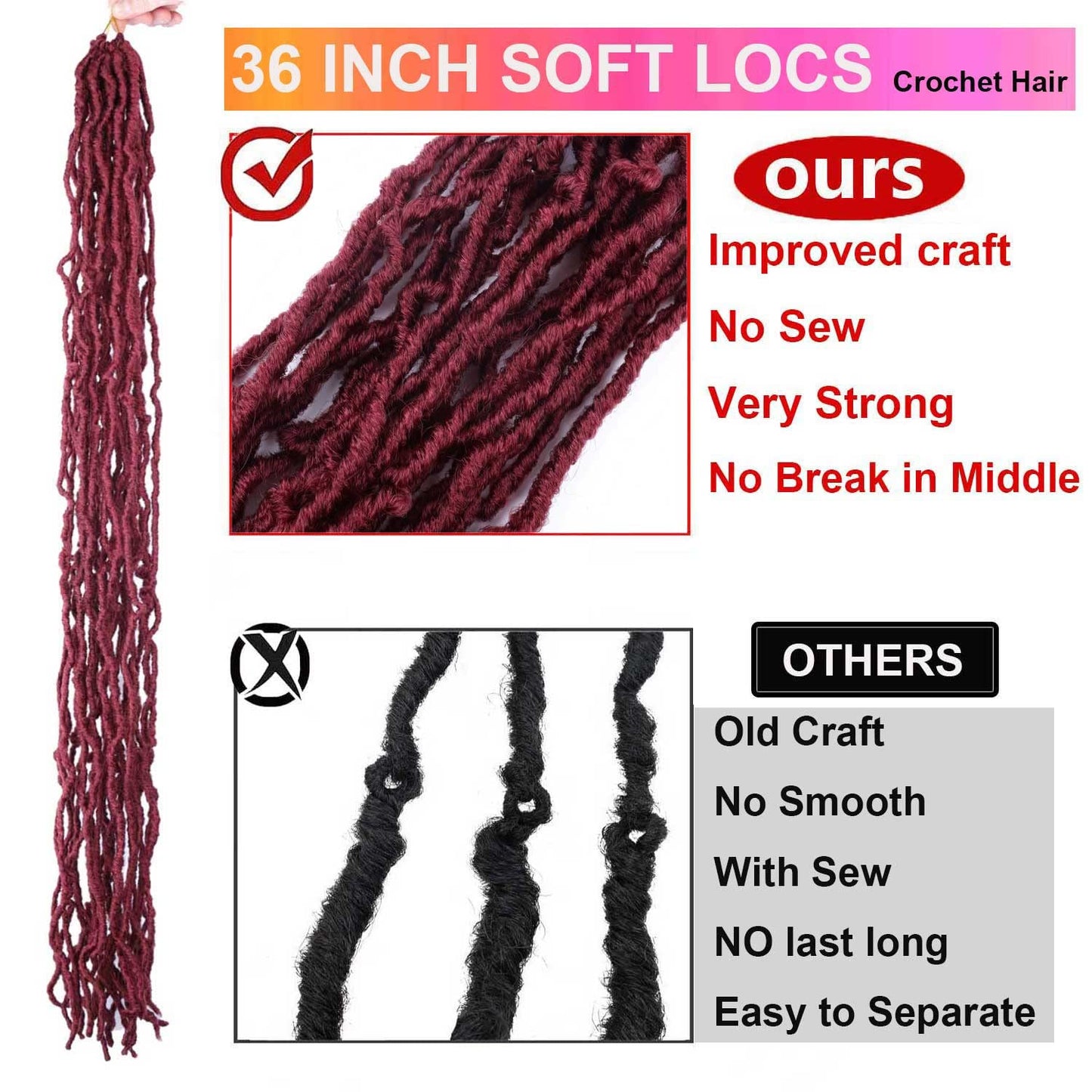 Datuoda 6 Packs 36 Inch Soft Locs Fox Locks Crochet Hair for Black Women Curly Wavy Loc Hair Faux Locs Crochet Braids (36 Inch (Pack of 6), BUG#)