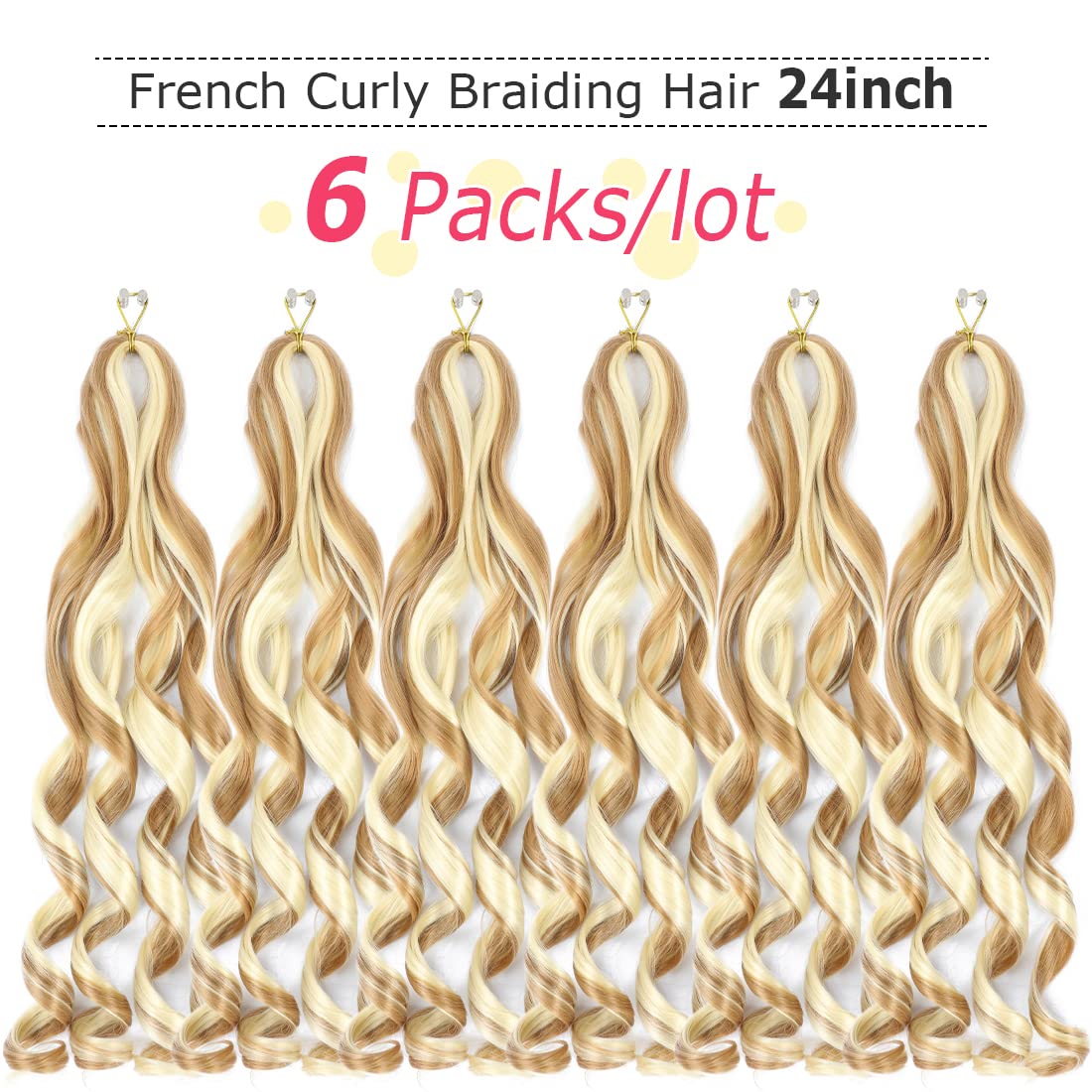 WIPPORYA 6packs French Curl Braiding Hair 24 Inch Loose Wave Bouncy Braiding Hair Pre Stretched 100g/pack Yaki Curly Hair for Black Women Hair Extensions (M27/613)