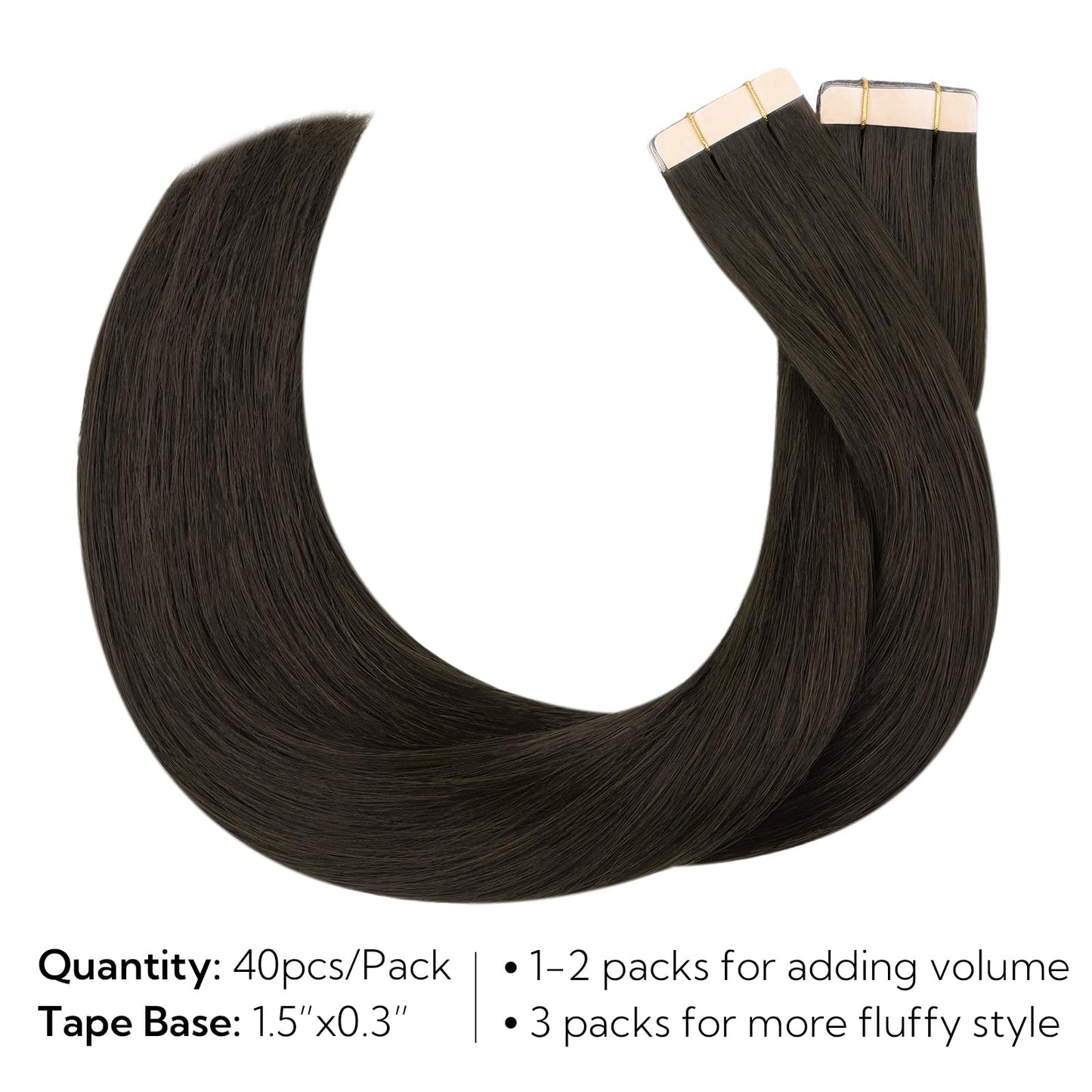 HOTBANANA Tape in Hair Extensions - 16 Inch 40pcs 100g Dark Brown Human Hair - Straight Remy Tape Extensions