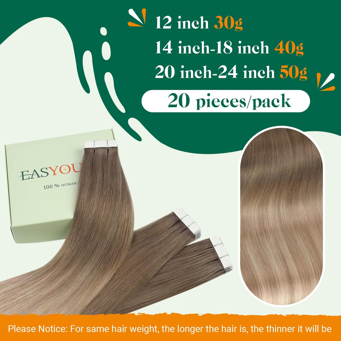 Easyouth Tape in Hair Extenisons Human Hair Blonde Balayage Tape in Extensions Human Hair Brown to Blonde Ombre Tape ins Human Hair Extensions Short Straight Hair 12 Inch 20pcs 30g Remy Hair Extension