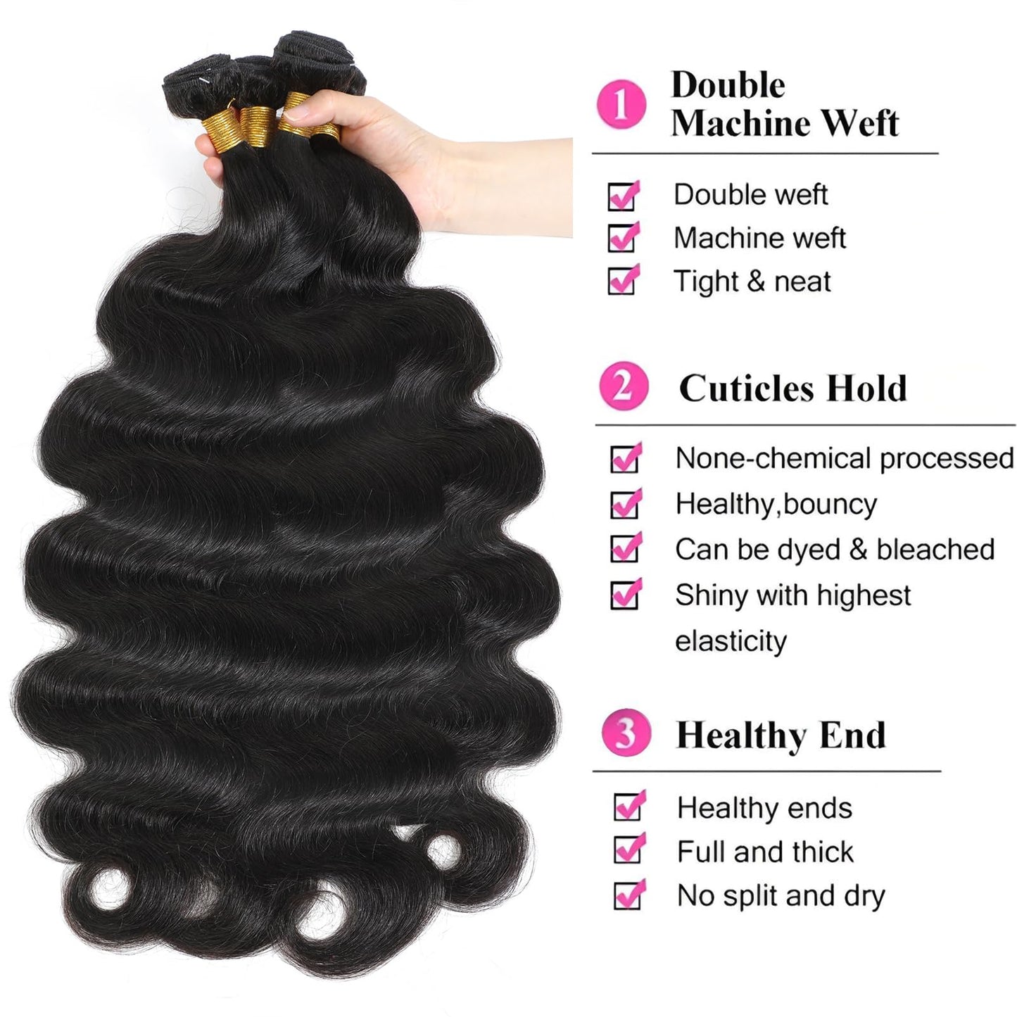 Human Hair Bundles Body Wave 28 30 32 Inch Bundles 100% Unprocessed Brazilian Remy Hair Weave Bundles Body Wave Natural Black