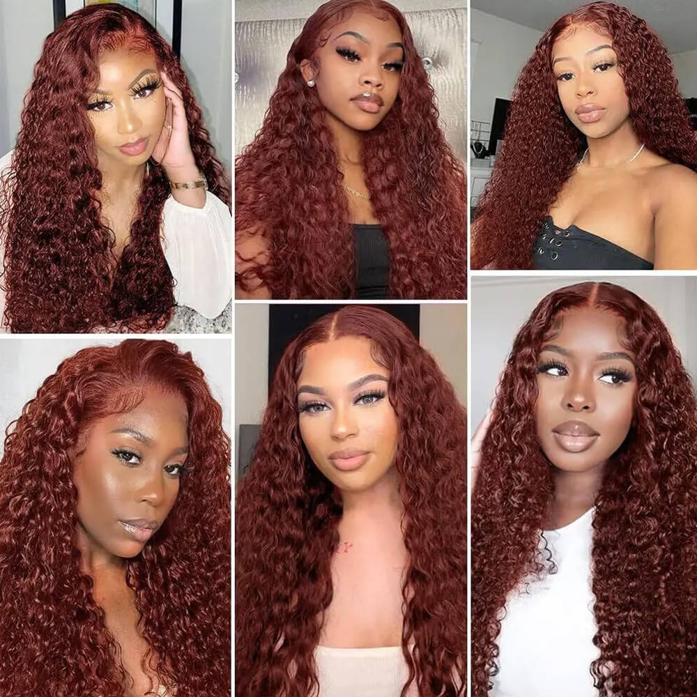 Reddish Brown Deep Wave Bundles Color #33 Human Hair Bundles Unprocessed Brazilian Virgin Reddish Brown Deep Wave 3 Bundles 14 14 14 Inch Double Weft Color #33 Bundles Human Hair