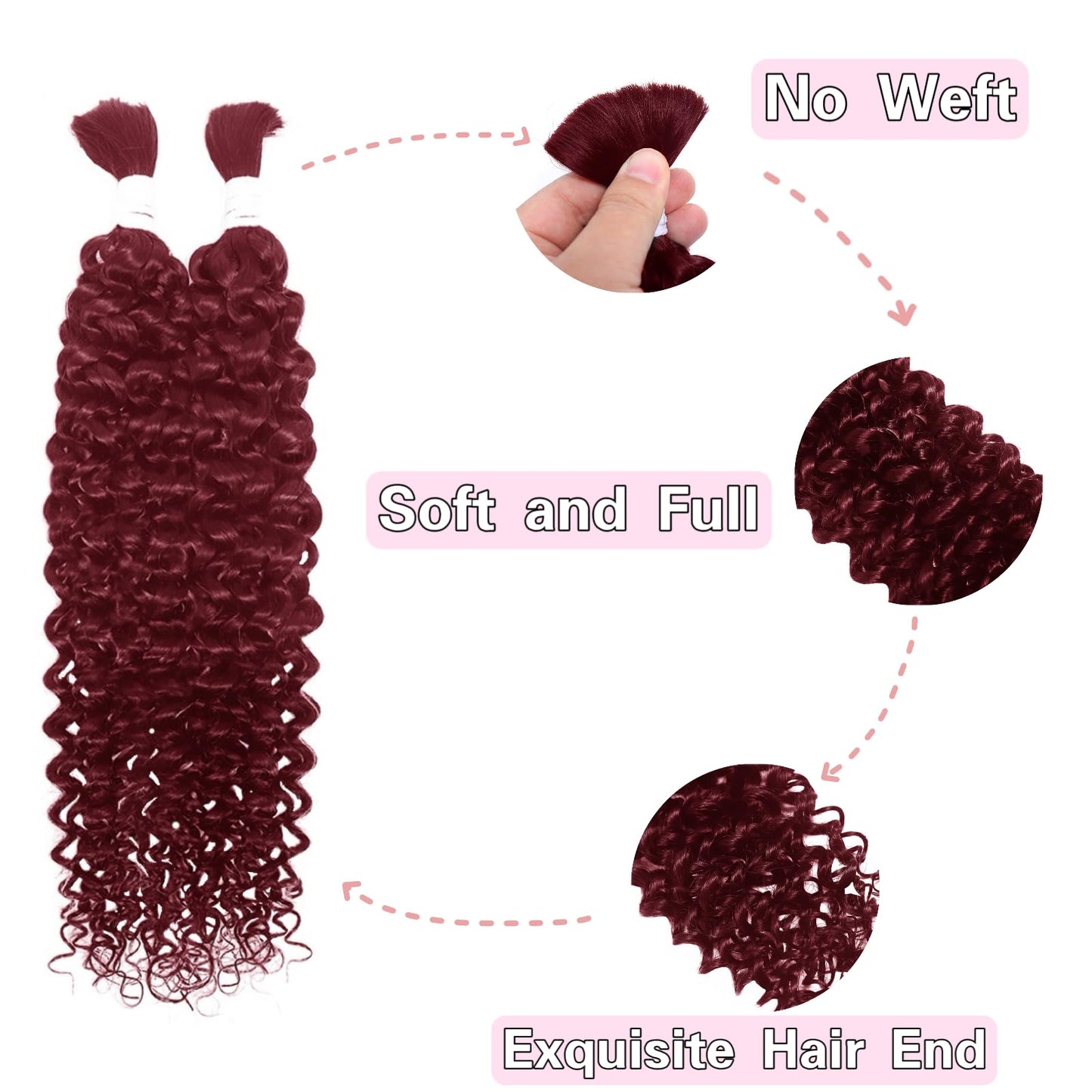 BUG Water Wave Bulk Human Braiding Hair No Weft Unprocessed Brazilian Virgin Human Hair Extensions Human Hair for Braiding No Weft (2 Braids Per of 1 pack 100g 16inch)