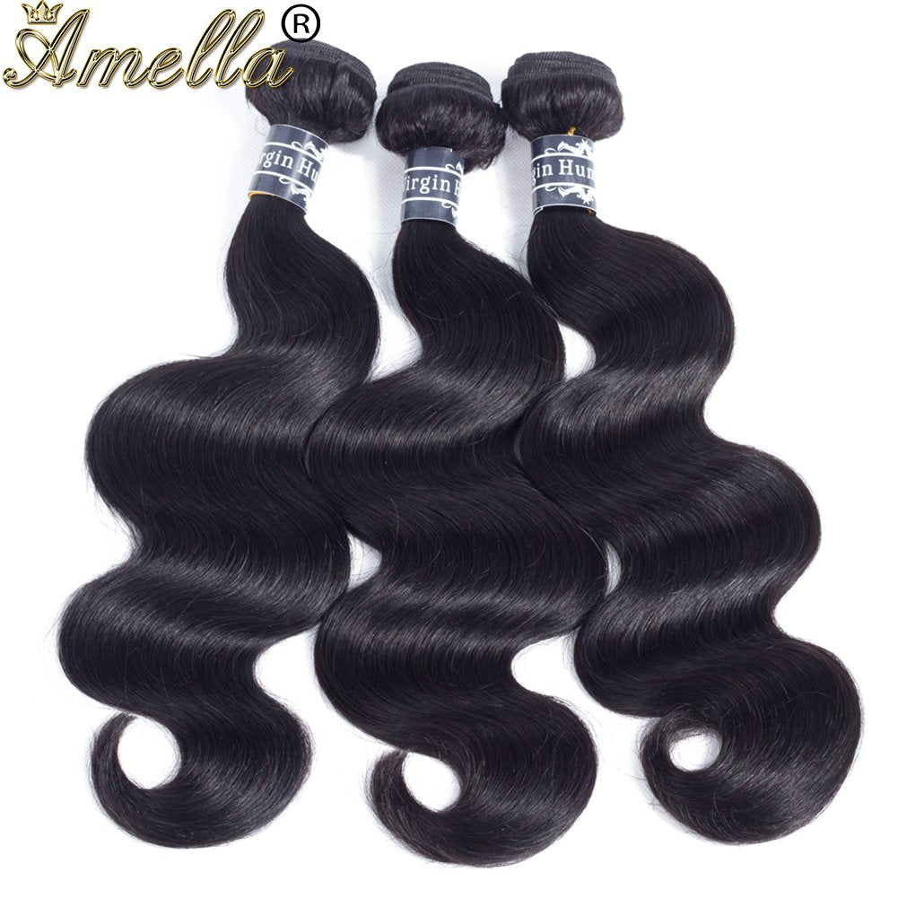 Amella Hair 8A Brazilian Human Hair Body Wave Bundles with Closure (10-14+10, Free Part) - 100% Unprocessed Brazilian Body Wave Hair Bundles with 4x4 Swiss Lace Closure