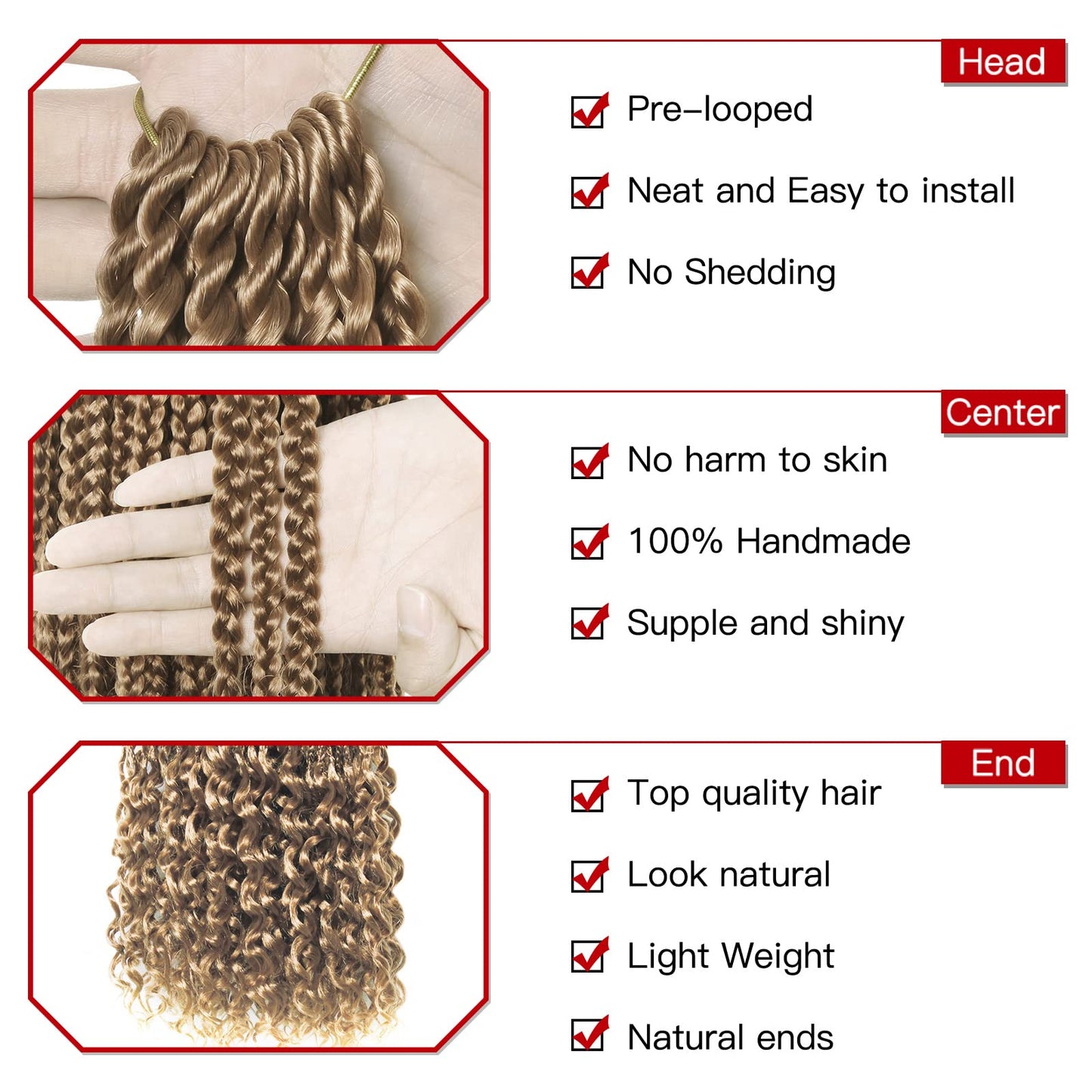 Xtrend 8 Packs 34 Inch Goddess Box Braids Crochet Hair Prelooped Knotless 3X Braids Strawberry Blonde Hair Extensions Curly Ends Boho Jumbo Box Braiding Hair for Women (12Strands/pack 27#)
