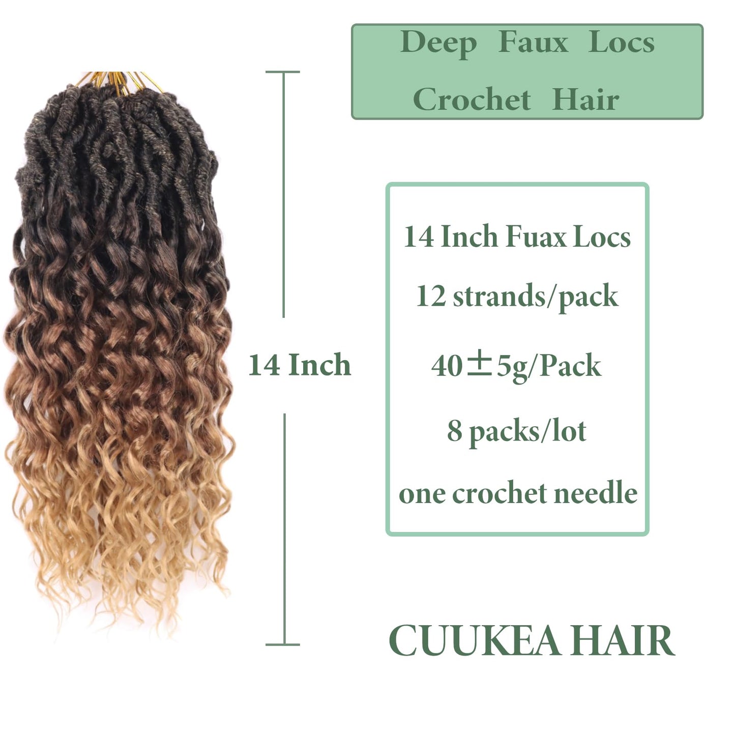 Deep Faux Locs Crochet Hair 14 Inch 8 Packs Goddess Locs Crochet Hair 1B3027 Soft Loc Faux Loc Crochet Braids with Curly Ends Prelooped Deep Wave Croceht Braids for Black Women(Black to Blonde)