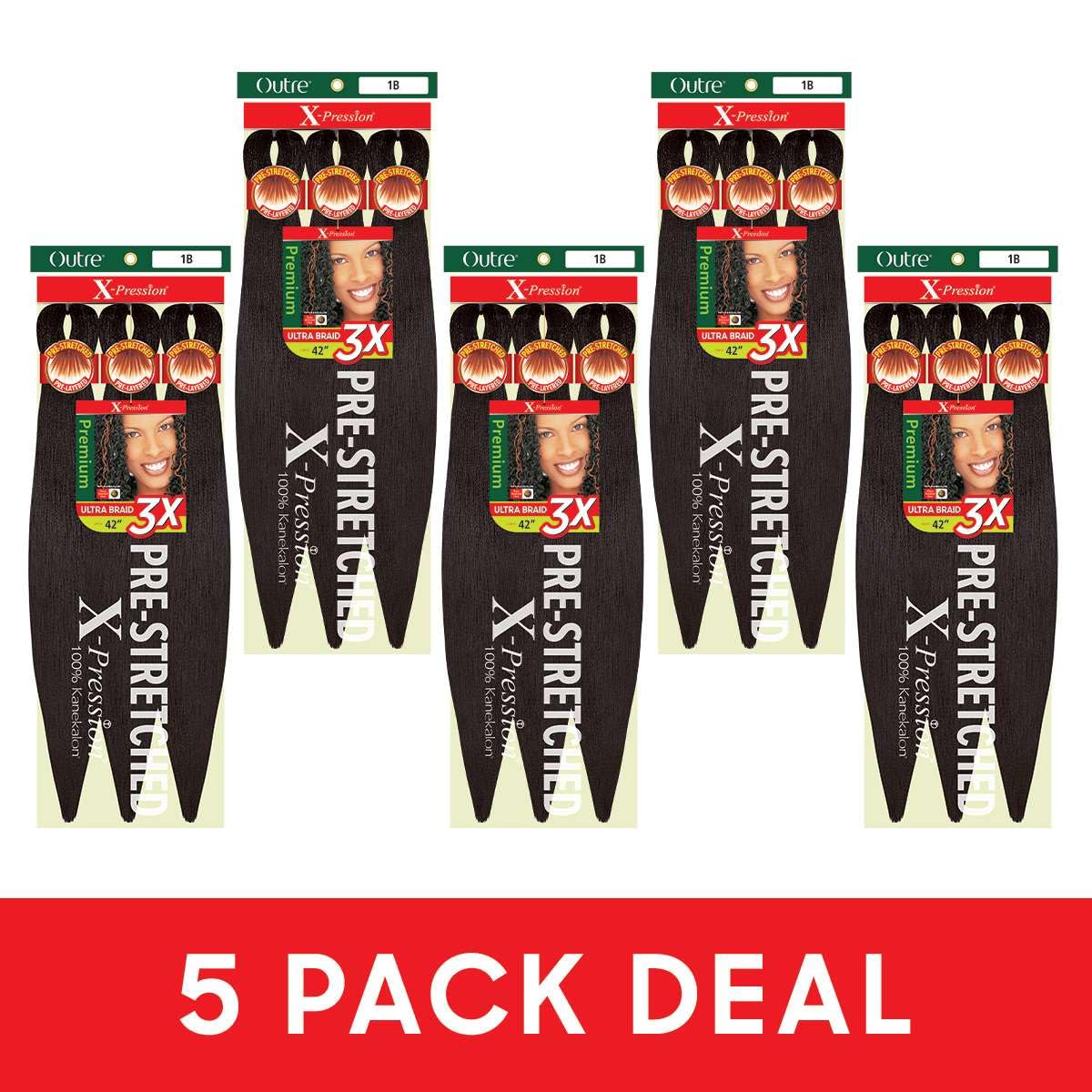 Outre X-Pression Braid Pre Stretched Braid 42" 3X (5 Pack, MEDIUM BROWN 4)