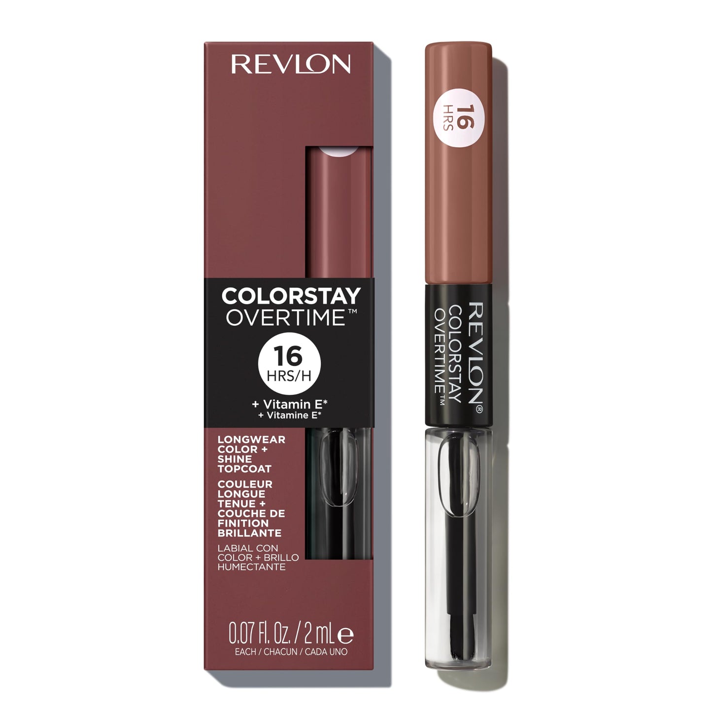 Revlon Liquid Lipstick with Clear Lip Gloss, ColorStay Overtime Lipcolor, Dual Ended with Vitamin E, 560 Taupe Time, 0.07 Fl Oz