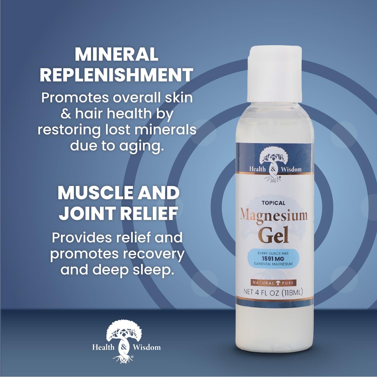 Health and Wisdom Topical Magnesium Gel with Seaweed Extract - Magnesium Gel Topical for Muscles, Magnesium Topical Gel, Gel Magnesium, All Natural Magnesium Gel, Magnesium Chloride Gel - 4 Fl Oz