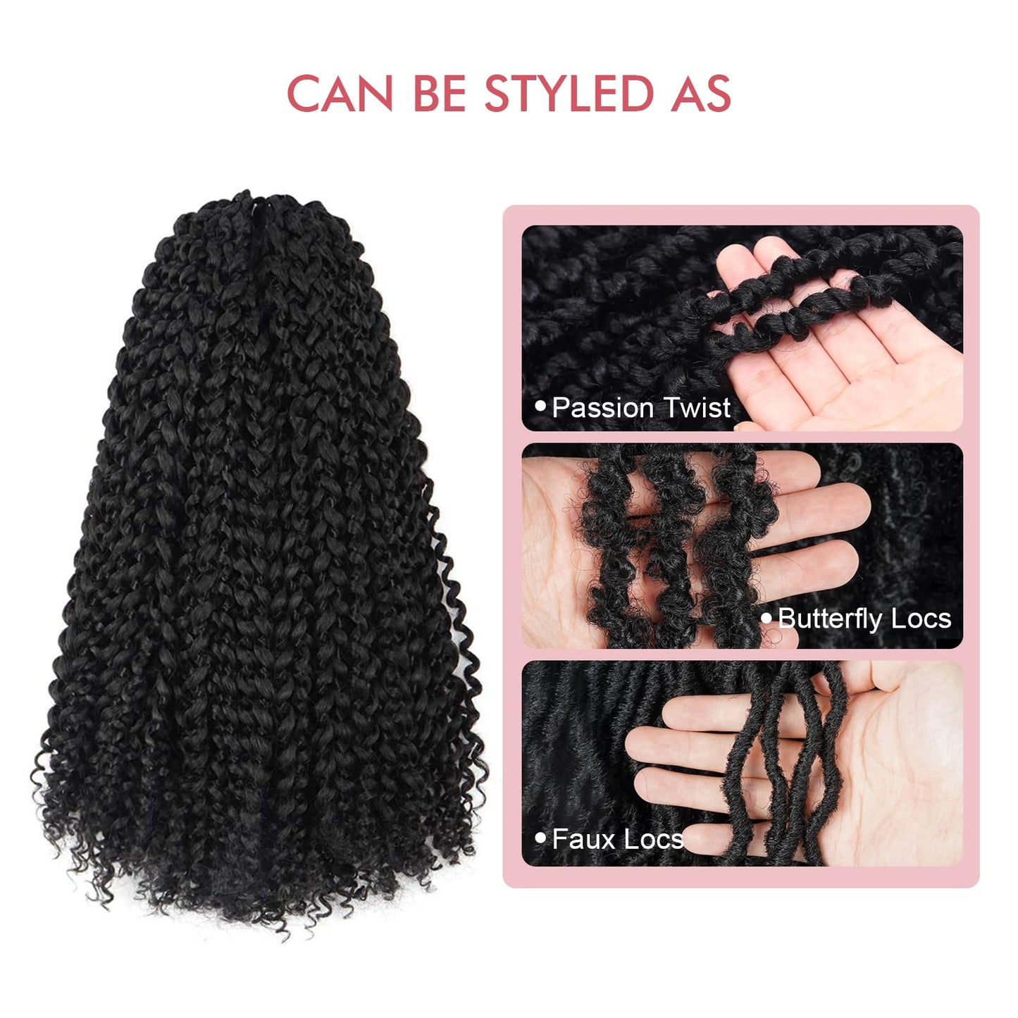 Pelokaa Passion Twist Hair - 16 Inch 6packs Natural Black Water Wave Crochet Braids Synthetic Braiding Hair Extensions (16 Inch, 1B - 6P)