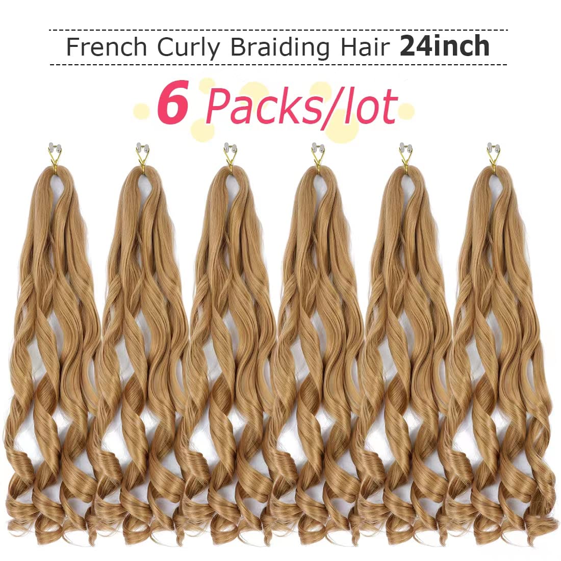 6packs French Curl Braiding Hair 24 Inch Loose Wave Bouncy Braiding Hair Pre Stretched 100g/pack Yaki Curly Hair for Black Women Hair Extensions (#27)