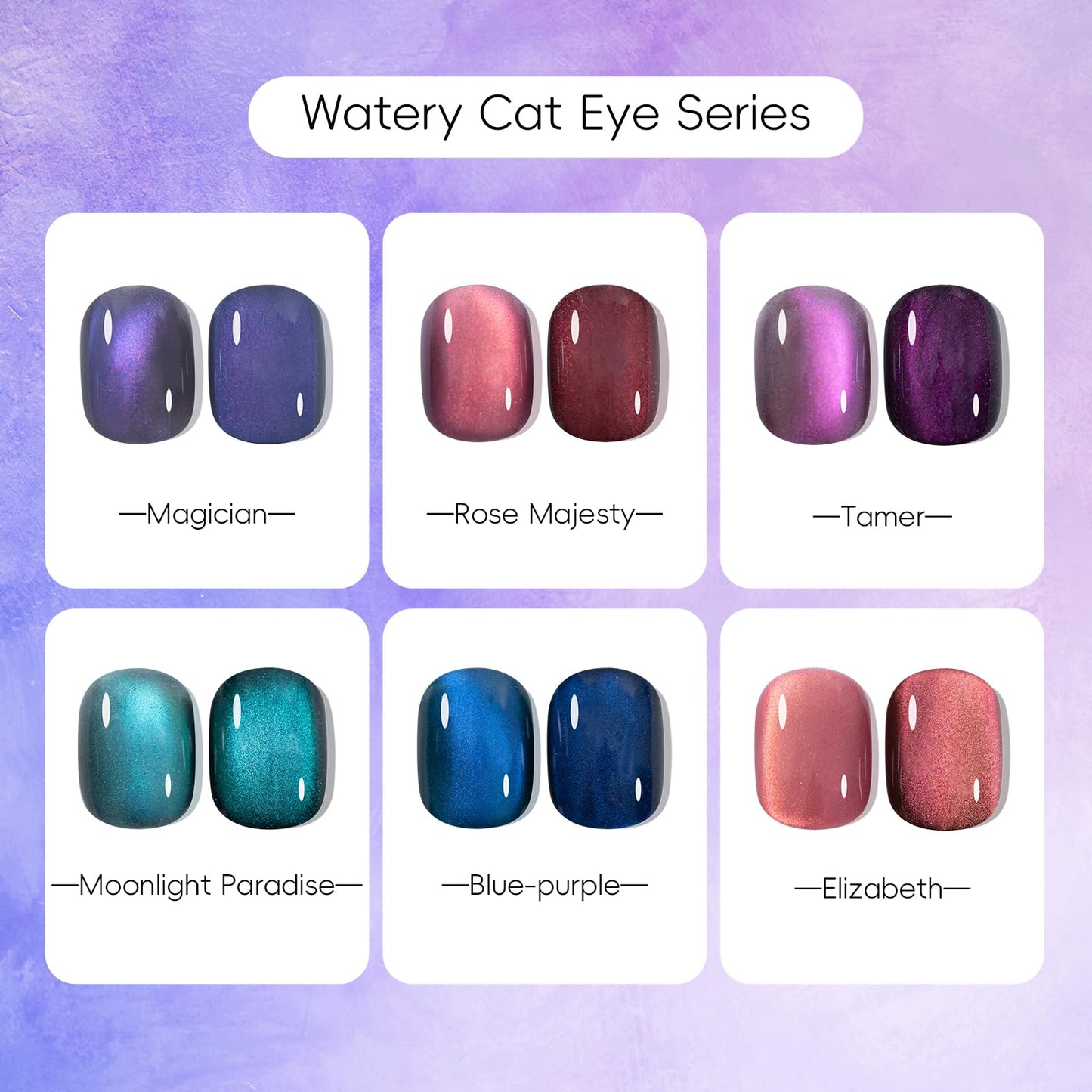 ADHERE 12ML Cat Eye Gel Nail Polish Kit, Magnetic Gel Polish 6 Colors with 1 Magnets, Holographic Glitter Series Cat Eye Gel Polish Soak Off Nail Art Salon Home DIY