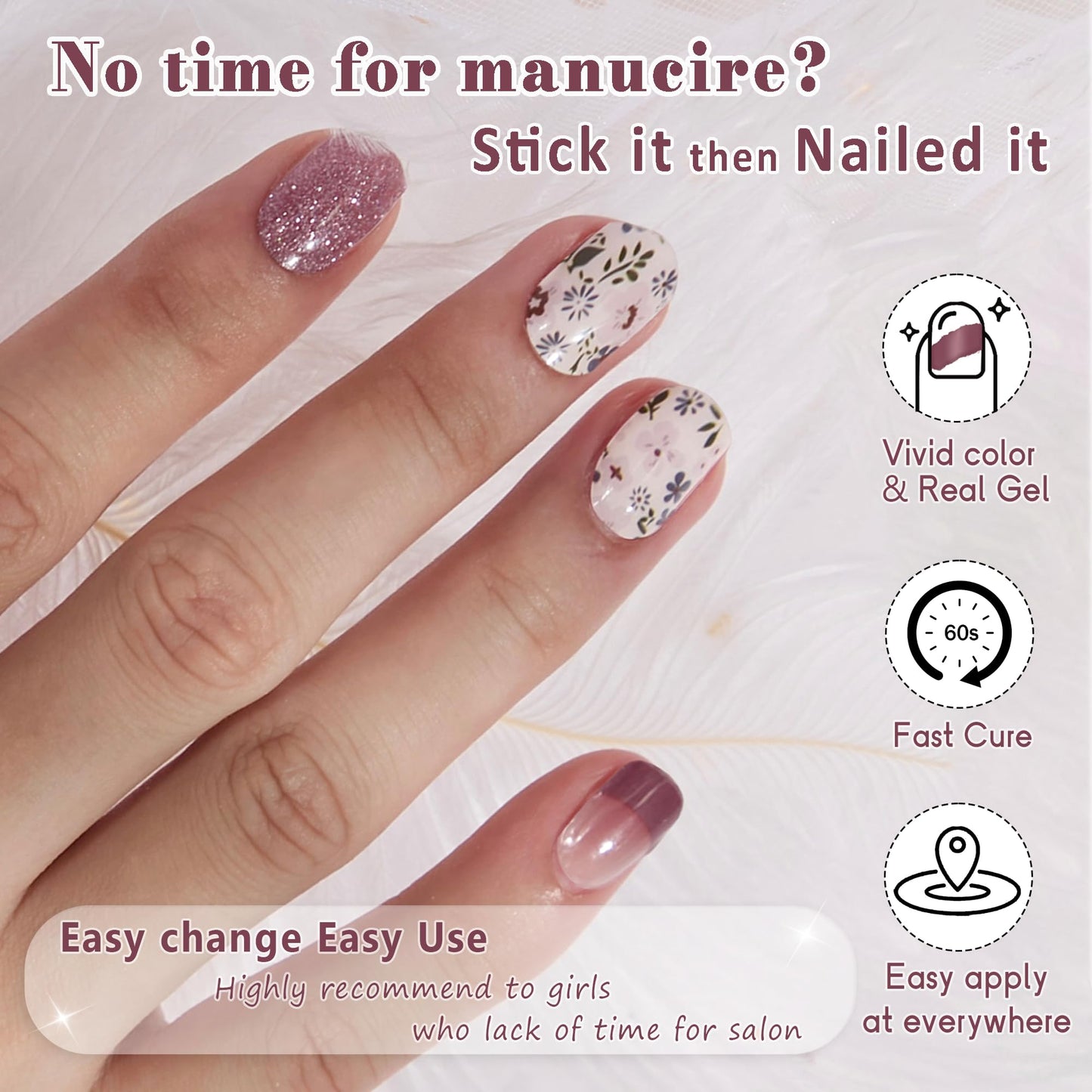 GelMala Gel Nail Strips Floral French Tip Fall Nail Art Design, Long Lasting, Easy to Apply&Remove - Gel Strips French Nail Wraps, Easy for Beginners (Elegant Autumn)