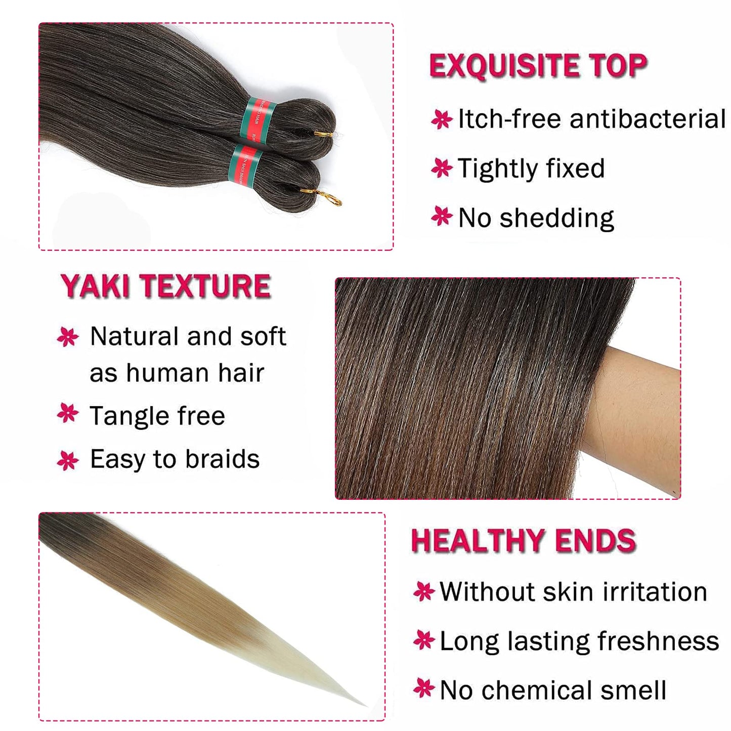 36'' Ombre Pre Stretched Braiding Hair Yaki Texture Crochet Braid Hair Extensions 4 Tones Braiding Hair Pre Stretched (7packs,1b/30/27/613)