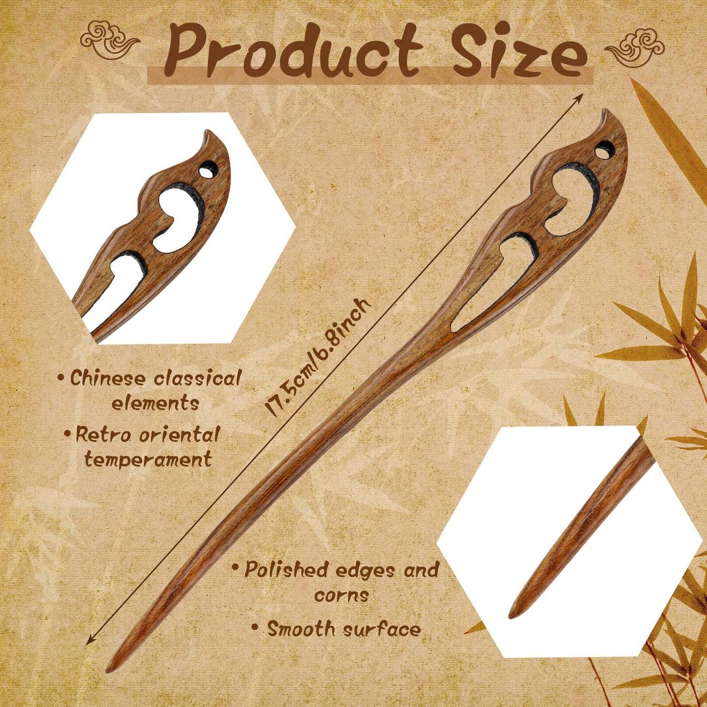 Chuangdi 8 Pieces Wooden Hair Sticks Japanese Hair Chopstick for Women Bun Maker, Chinese Chopstick Hairpin for Women Handmade Chignon Maker Accessories(Retro Pattern)