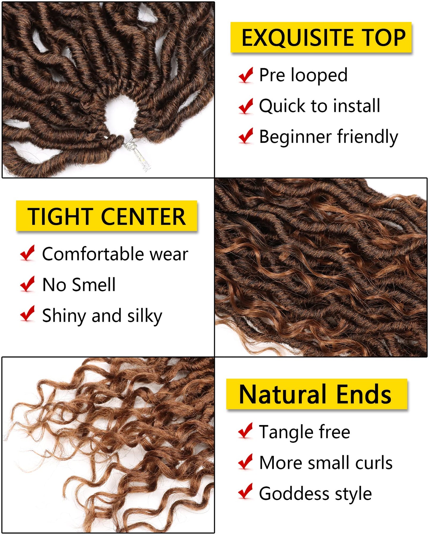 Goddess Locs Crochet Hair 7 Packs Curly Faux Locs Crochet Hair 12 Inch Pre Looped Bohemian River Locs Crochet Hair for Kids and Black Women and Kids (12 Inch,7 Packs,1B30)