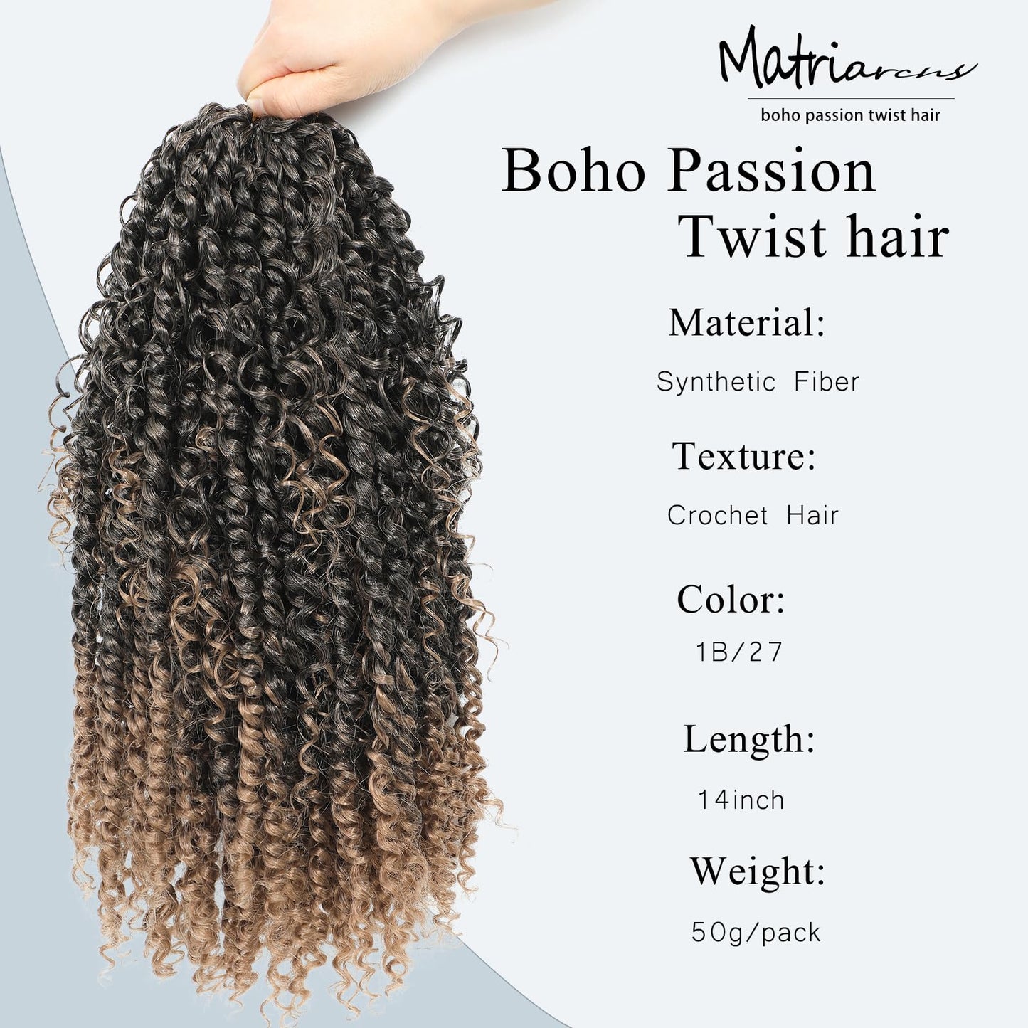 Passion Twist Hair 14inch Boho Passion Twist Crochet Hair For Black Women Pretwisted boho Passion Twist Crochet Hair, Pre Looped Curly Ends Bohemian Crochet Braids For Women(#T27,14inch,7 Packs)