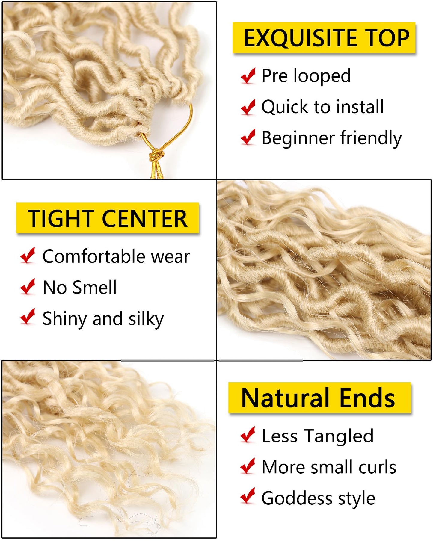 14 Inch Blonde Crochet Hair Goddess Locs 7 Packs Bohemian Locs Crochet Hair with Curly Ends Pre Looped Soft Faux Locs Crochet Hair for Black Women River Locs Crohet Braids(14 Inch,613)