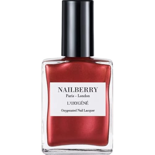 Nailberry L'Oxygéné Oxygenated Nail Lacquer | To The Moon & Back | Russet Red Metallic Opaque | UV Protected Long-Wear Nail Polish | 12-Free | Vegan | Certified Halal | Cruelty & Gluten Free | 15 ml